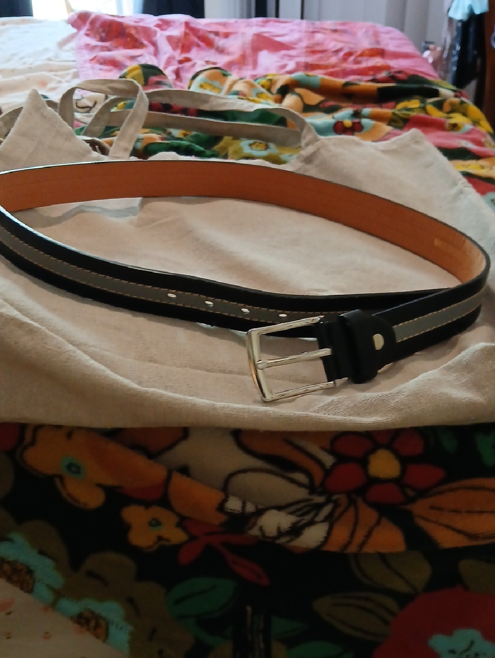 Men's Black Leather Belt with Silver Buckle